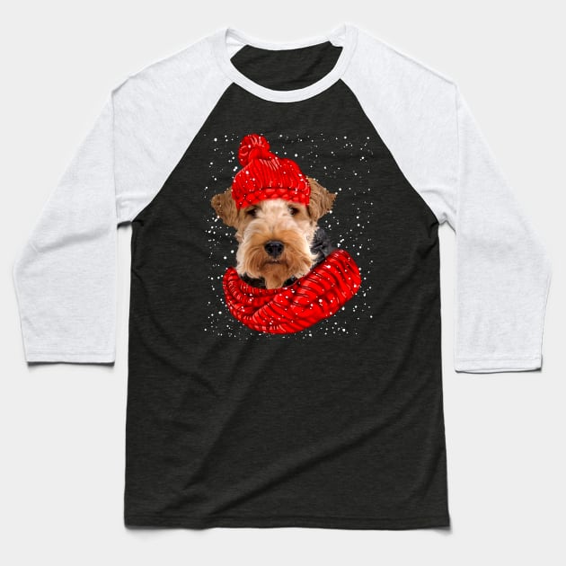 Wire Fox Terrier Wearing Red Hat And Scarf Christmas Baseball T-Shirt by Brodrick Arlette Store